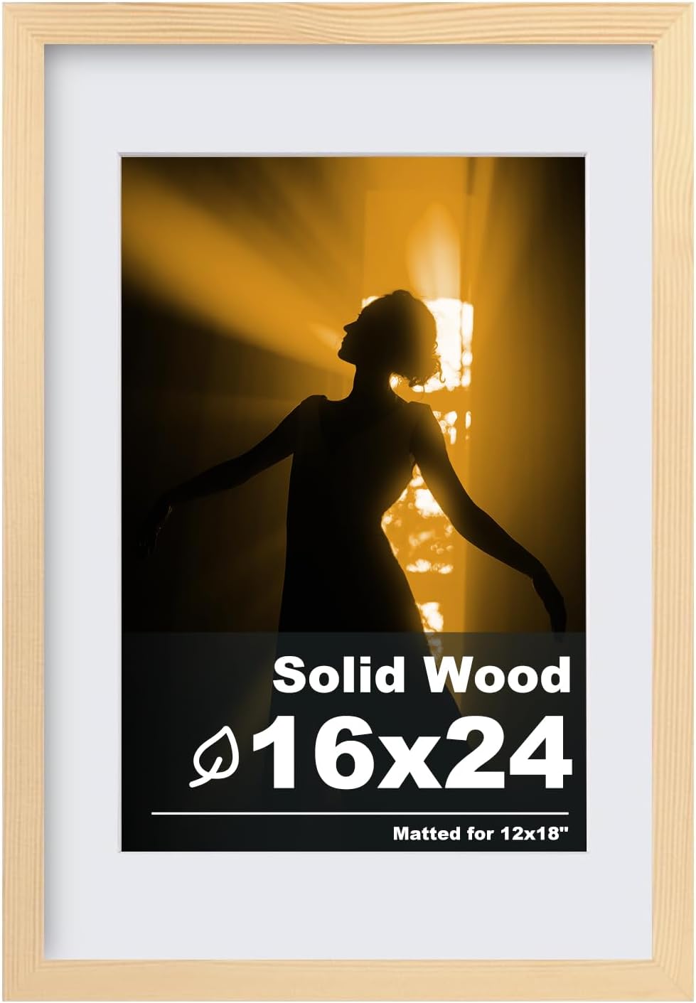 Solid Wood Picture Frame 16x24 for Wall Mounting and Display