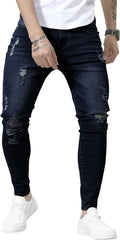 HUNGSON Skinny Jeans for Men Stretch Slim Fit Ripped Distressed Super