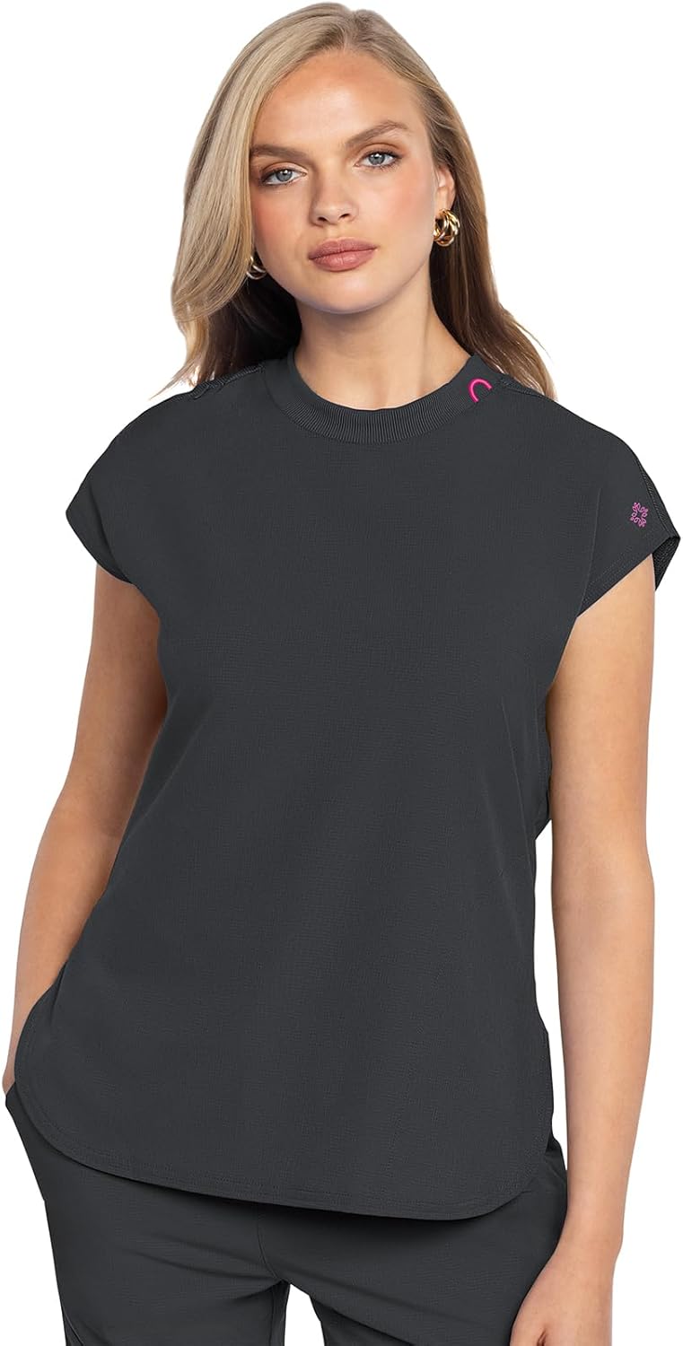 Med Couture Women's Round Neck Scrub Top with Zipper Pockets
