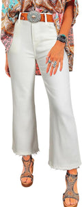 Astylish Womens High Waisted Flared Jeans - Mineral Wash Raw Hem