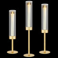 Glass Hurricane Candlestick Holders Gold Set of 3 - Windproof Taper