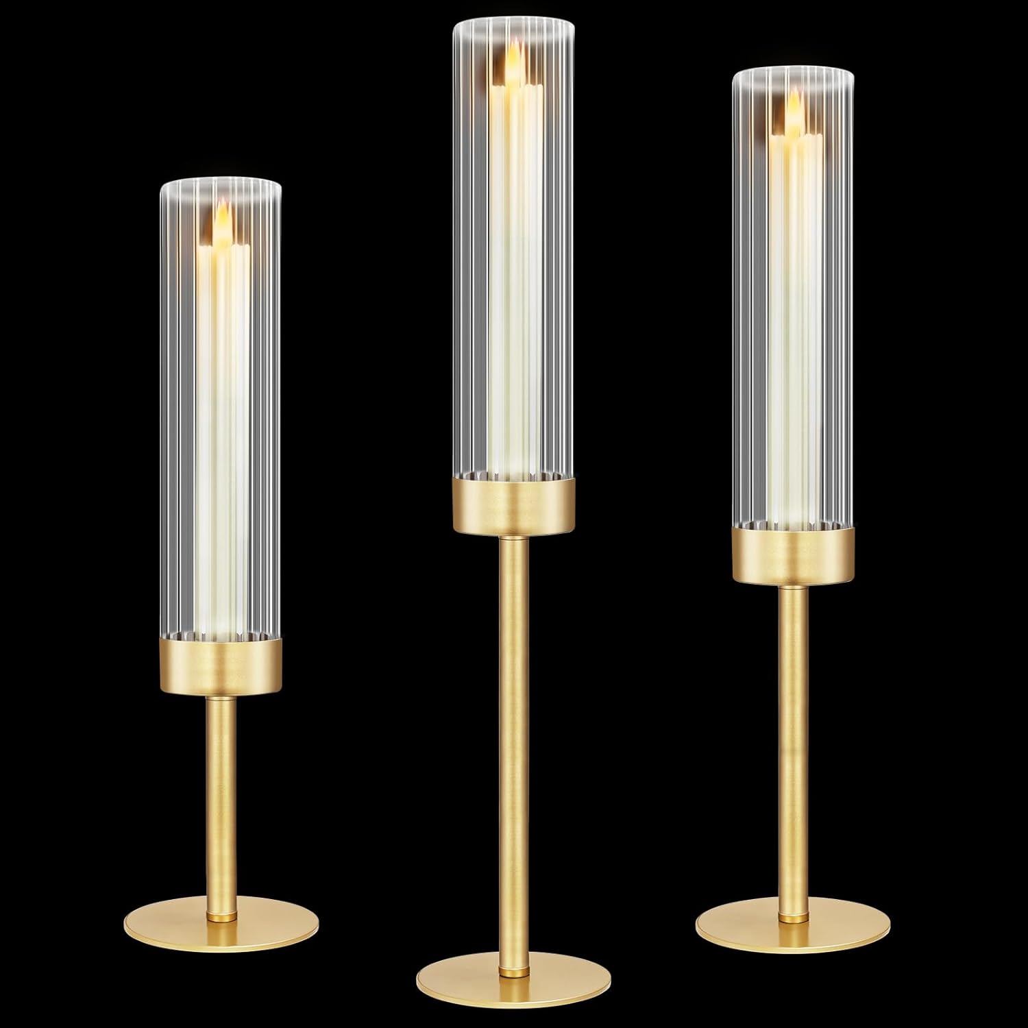 Glass Hurricane Candlestick Holders Set of 3 for Elegant Decor