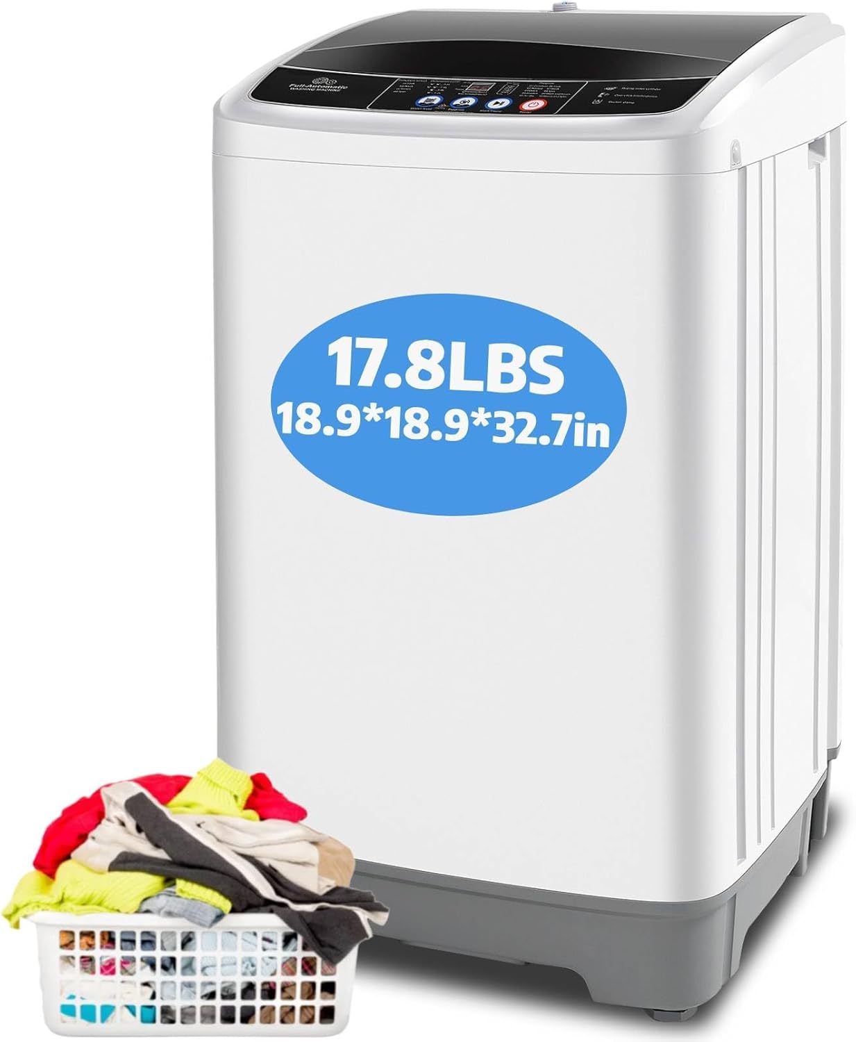 Compact 17.8Lbs Portable Washer - 10 Programs, Drain Pump