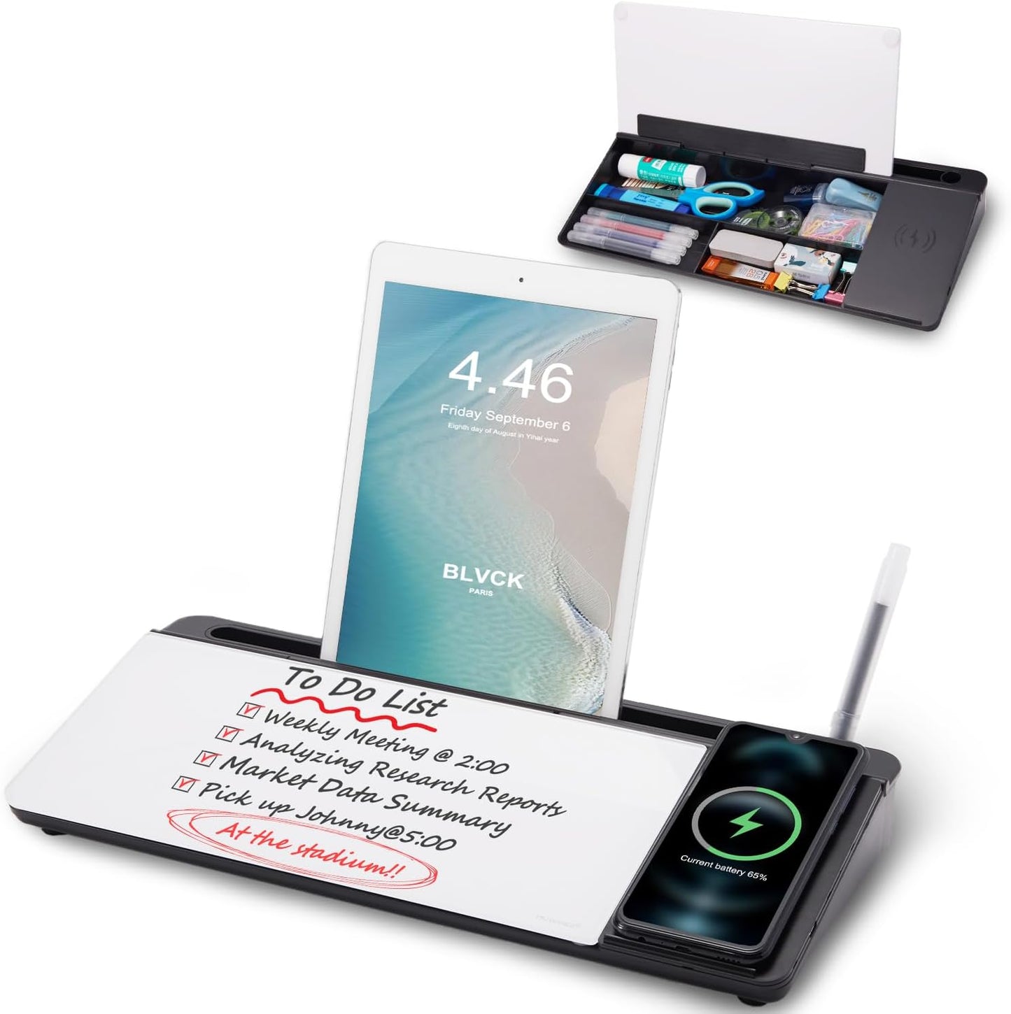 Whiteboard Desk Organizer with Wireless Charger Stand