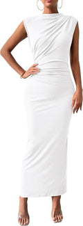 Bodycon Ruched Maxi Dress - Flattering Sleeveless Evening Wear Women's