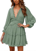 Happy Sailed Womens Summer Long Sleeve Dress - Flowy Ruffle Mini
