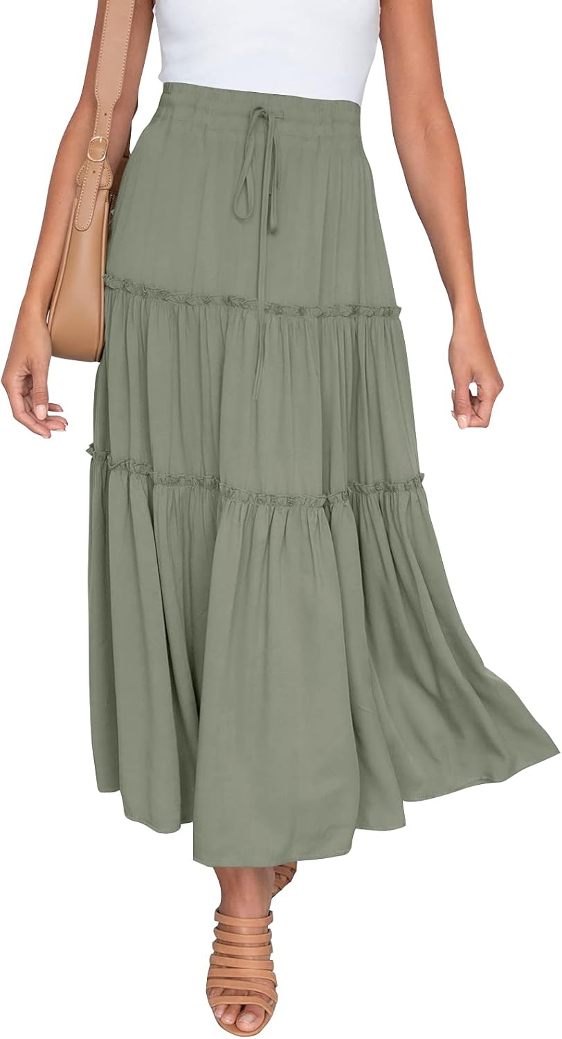 HAEOF Womens Summer Flowy Boho Maxi Skirt with Pockets