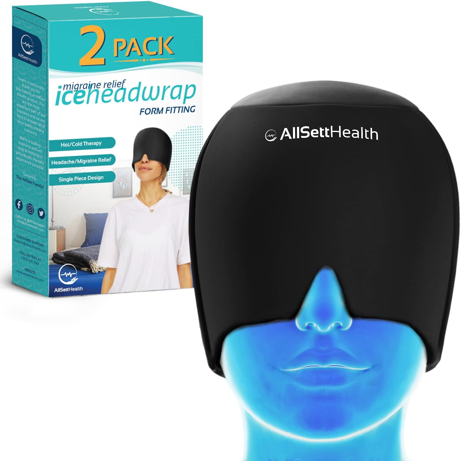 Migraine Relief Cap Ice Head Wrap for Headache Relief - 2 Pack