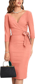 MUXXN Women's Vintage Faux Wrap V Neck Midi Dress - Retro Fit
