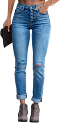 Ripped Skinny Jeans for Women Medium Wash - Stretchy Straight Leg