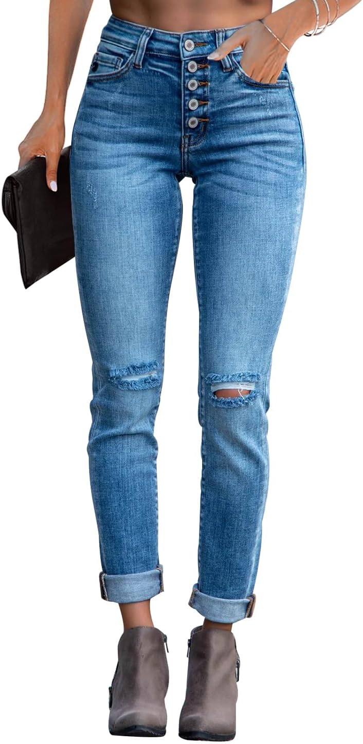 KUNMI Women's Ripped Skinny Jeans for Stylish Comfort