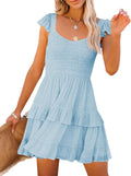 Fessceruna Womens Summer Ruffle Mini Dress - Flattering (Style QKC5)