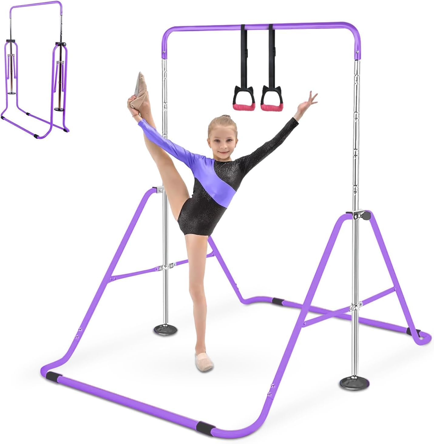 Folding Gymnastics Bar for Kids - Adjustable Height Training Bar