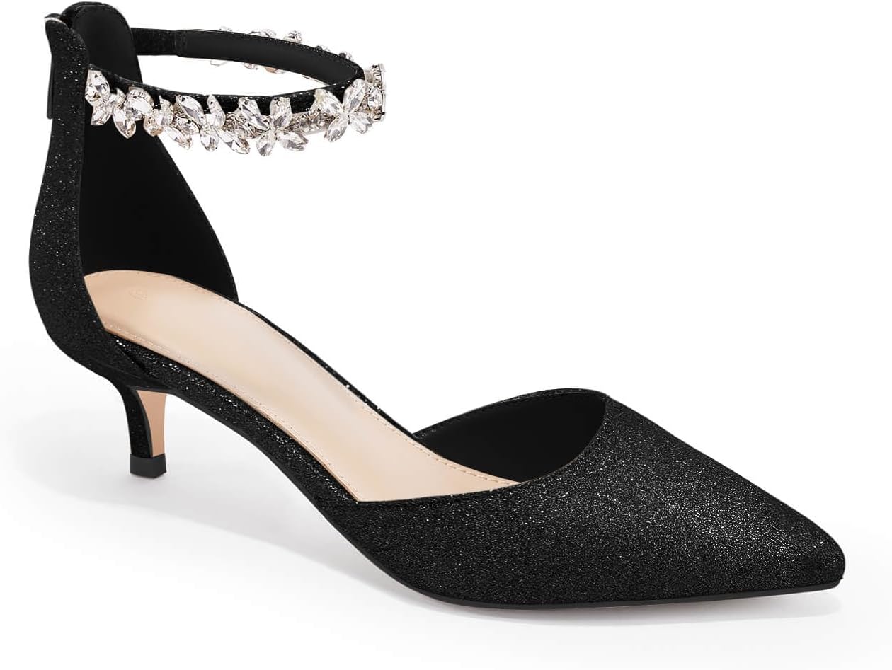 Women's Wedding Rhinestones Low Kitten Heels Pumps for Bridal