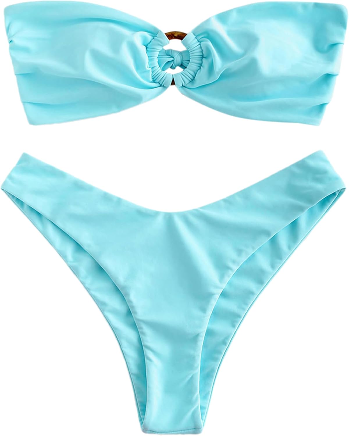 ZAFUL Women's Bandeau Bikini O Ring Strapless High Cut Swimsuit