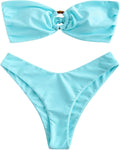 Women's Bandeau Bikini O Ring Strapless Tie Back - High Cut Two Piece