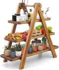 Wood 3 Tier Serving Tray - Collapsible Farmhouse Tiered Stand