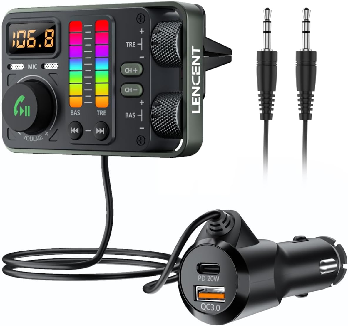 LENCENT Bluetooth Car Adapter with Fast Charging & Music Streaming