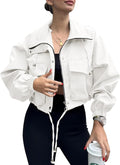 Tankaneo Womens Cropped Jacket Zip Up Lightweight Oversized
