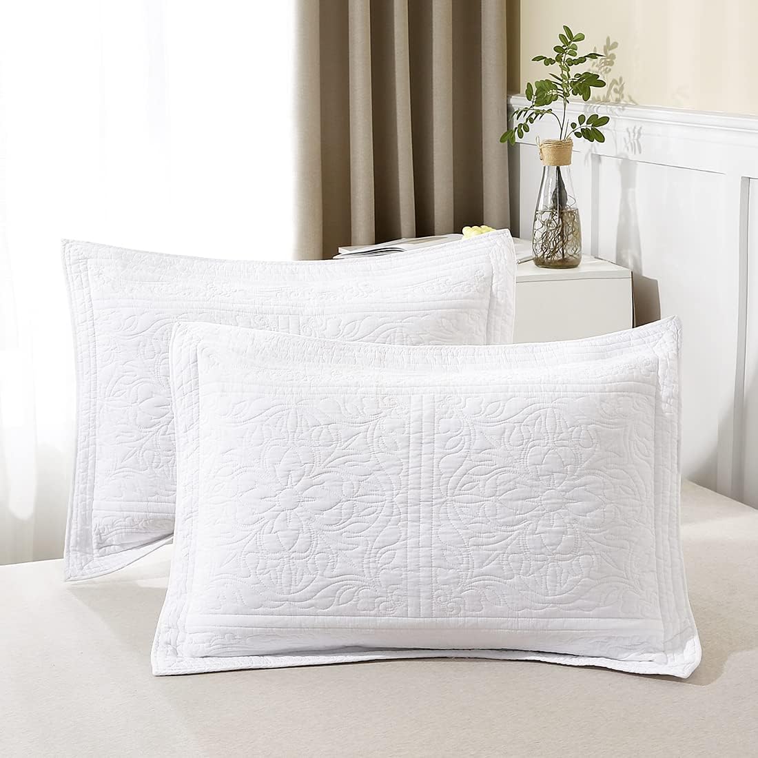 WINLIFE 100% Cotton Quilted Pillow Sham Set of 2 King Size