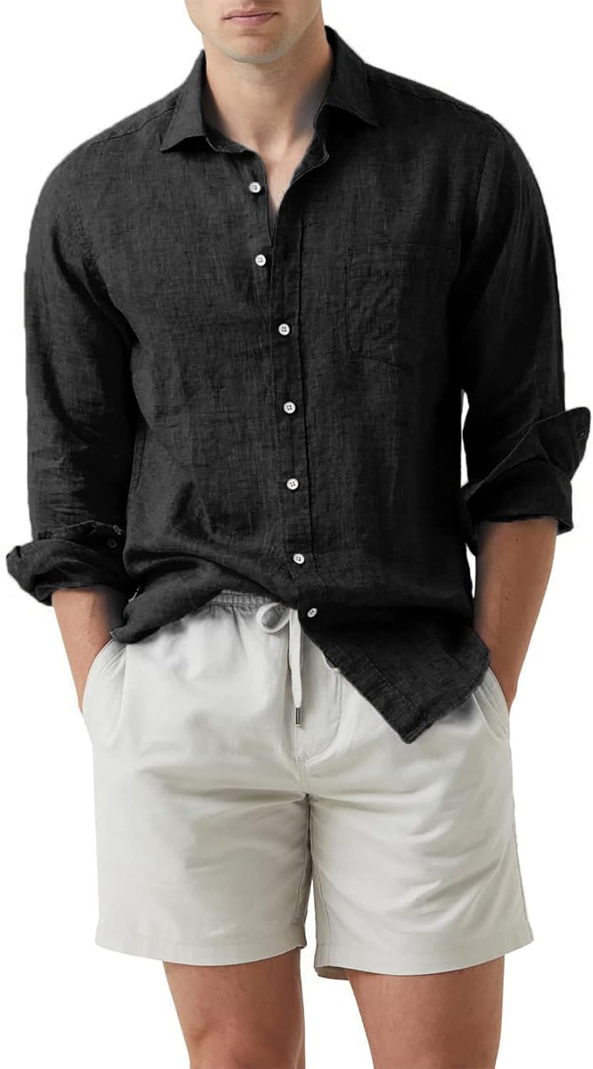 Stylish Button Down Shirt for Men - Casual Cotton Linen Wear