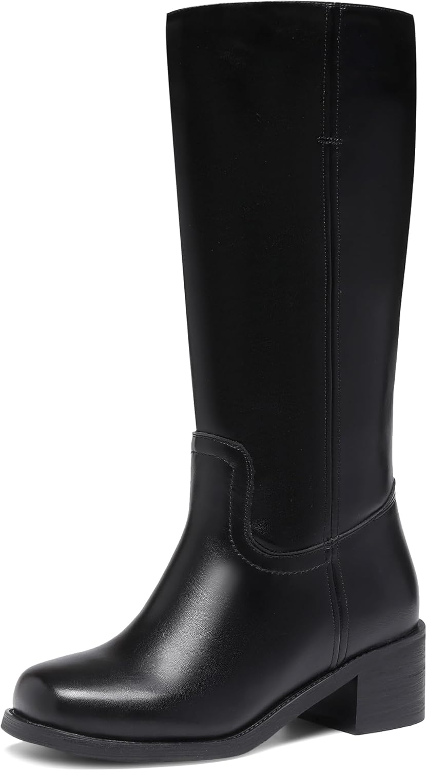 Women's Knee High Boots with Chunky Block Heel for Comfort