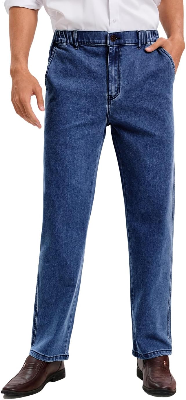 voeeron Mens Elastic Waist Jeans for Comfort and Style
