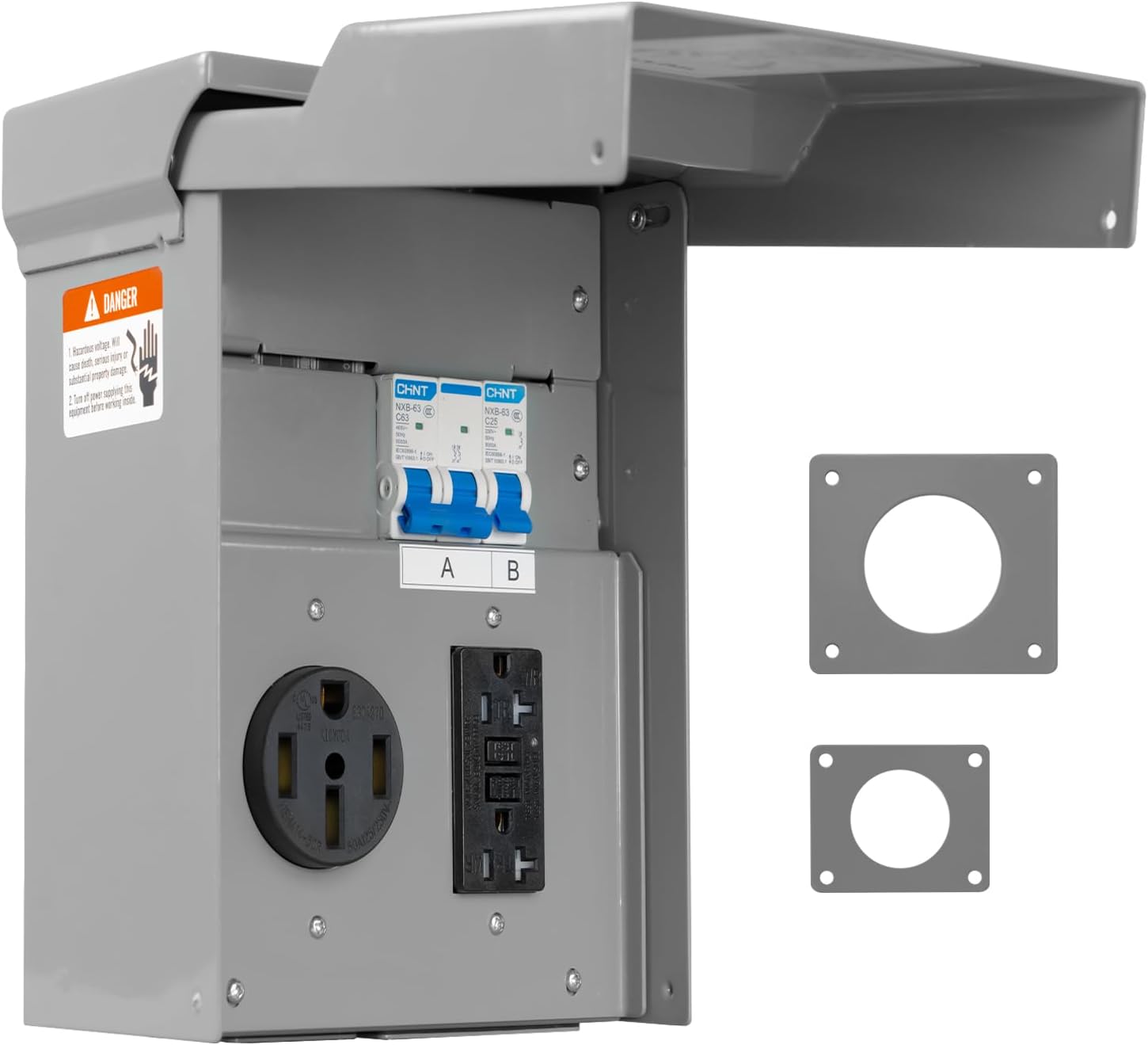 RV Electrical Outlet Panel with 20 and 50 Amp Receptacles