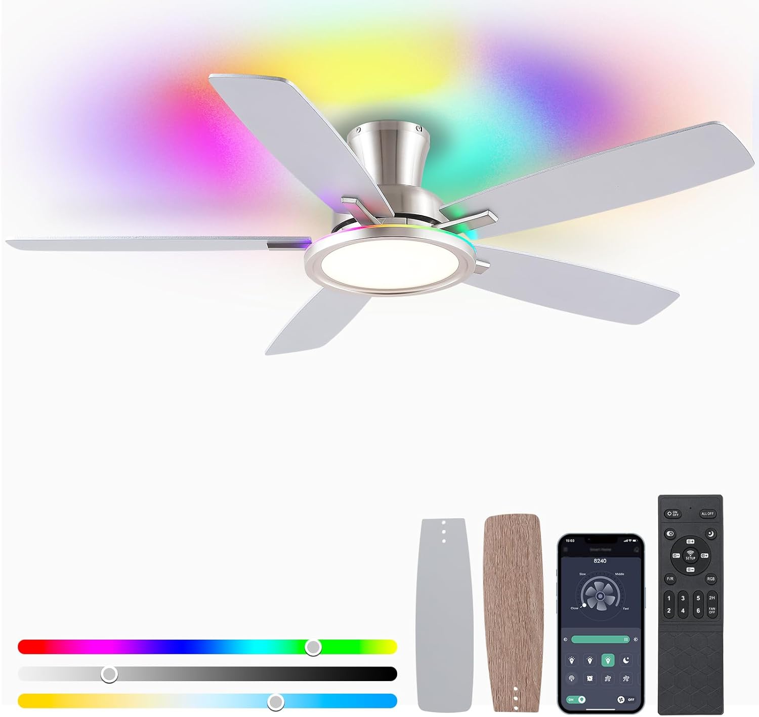 52 RGB Ceiling Fan with Light and Remote for Modern Spaces