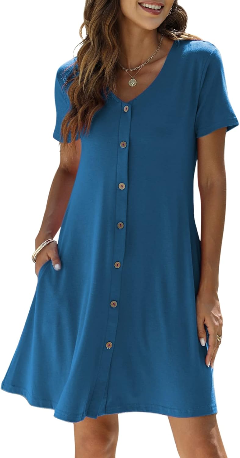 Manydress Women's Summer Casual T Shirt Dress with Pockets