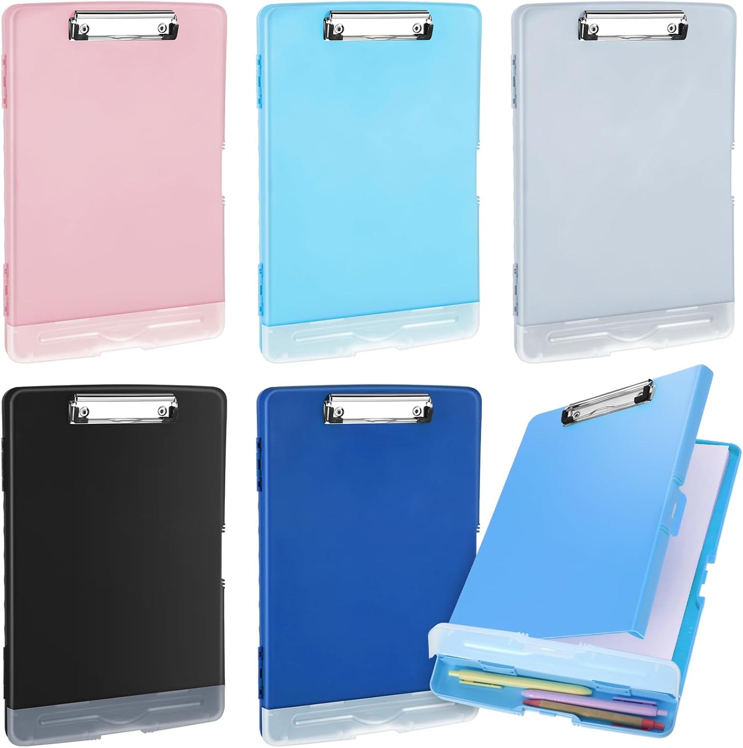 Crtiin 6 Pcs Plastic Clipboard with Storage for Office and School