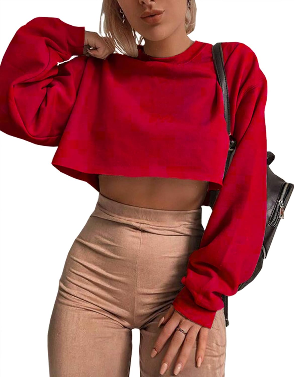Artfish Women's Crewneck Long Sleeve Crop Tops for Casual Wear