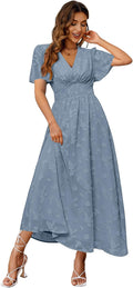 Boho Floral Maxi Dress V Neck Short Sleeve - Flowy Wedding Guest TIPS