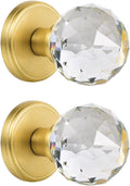 2 Pack Crystal Glass Dummy Door Knobs - Satin Brass, Single Side