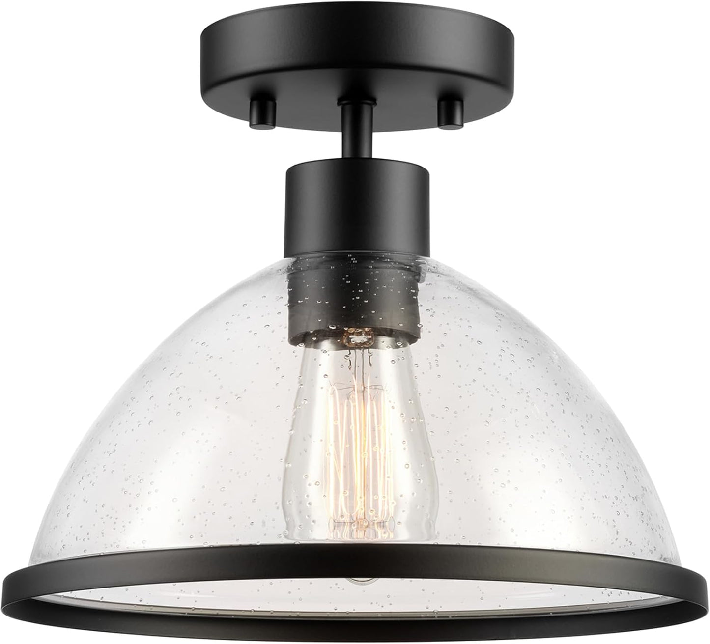 1-Light Outdoor Flush Mount Ceiling Light with Seeded Glass Shade