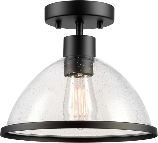 1-Light Outdoor Flush Mount Ceiling Light with Seeded Glass Shade