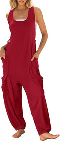 Women Sleeveless Loose Jumpsuit Romper - Adjustable Waist Casual