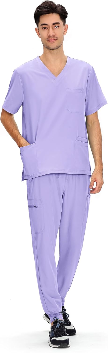 COZYFIT Scrubs for Men - 11 Pocket V-Neck Top & Jogger Pants