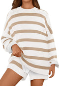 MEROKEETY Women's Striped Sweater Lounge Set - Cozy 2 Piece