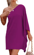 One Shoulder Batwing Sleeve Dress - Flowy Summer Club Dress