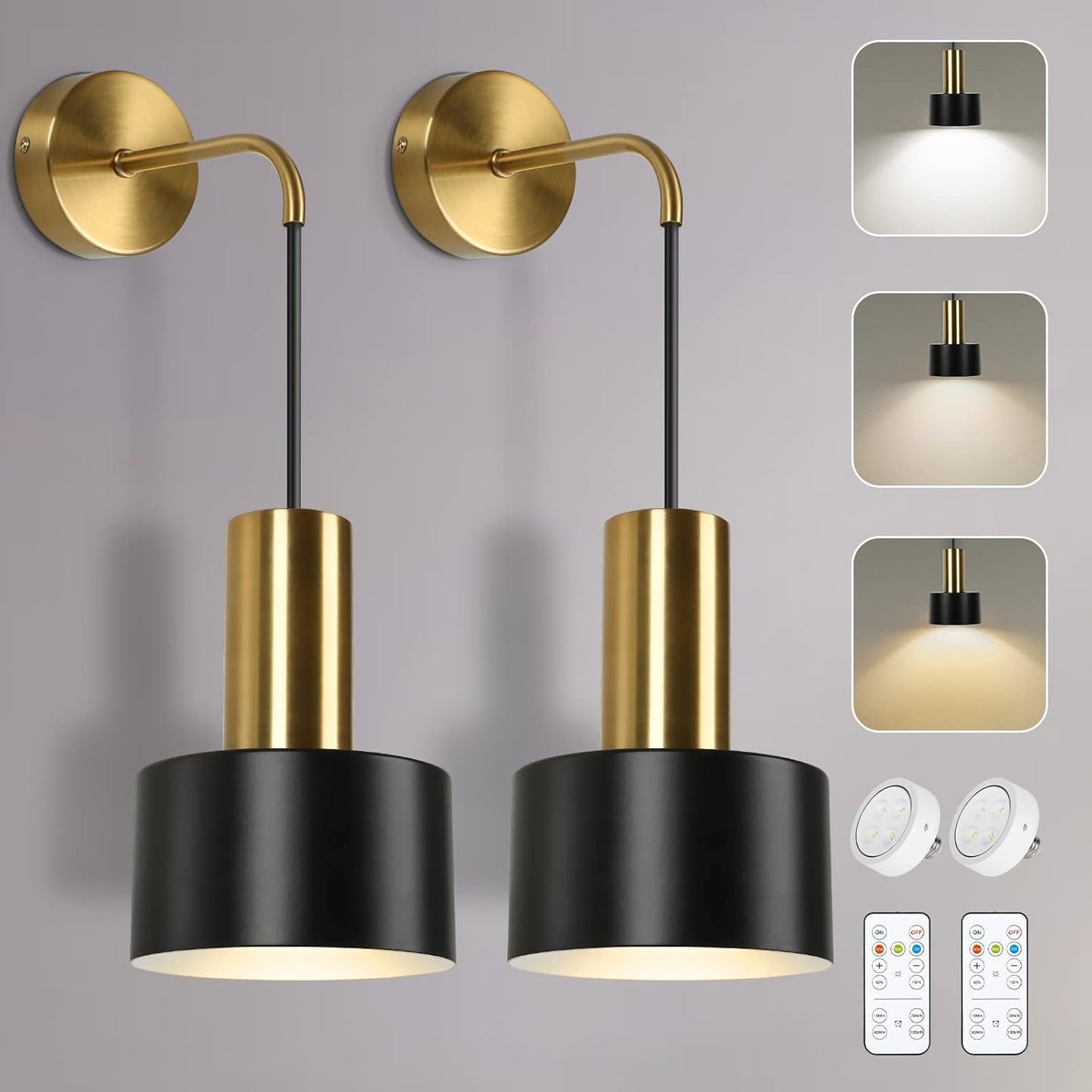 Set of 2 Battery Operated Wall Sconces for Modern Spaces