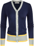 GRACE KARIN Womens Contrast Color Block Cropped Cardigan - Lightweight