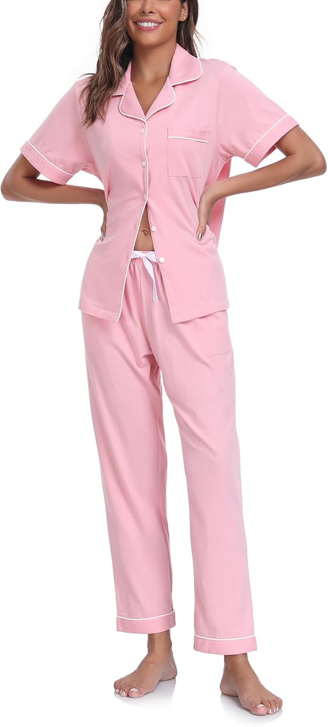 COLORFULLEAF Women's Cotton Pajama Set for Comfortable Sleep