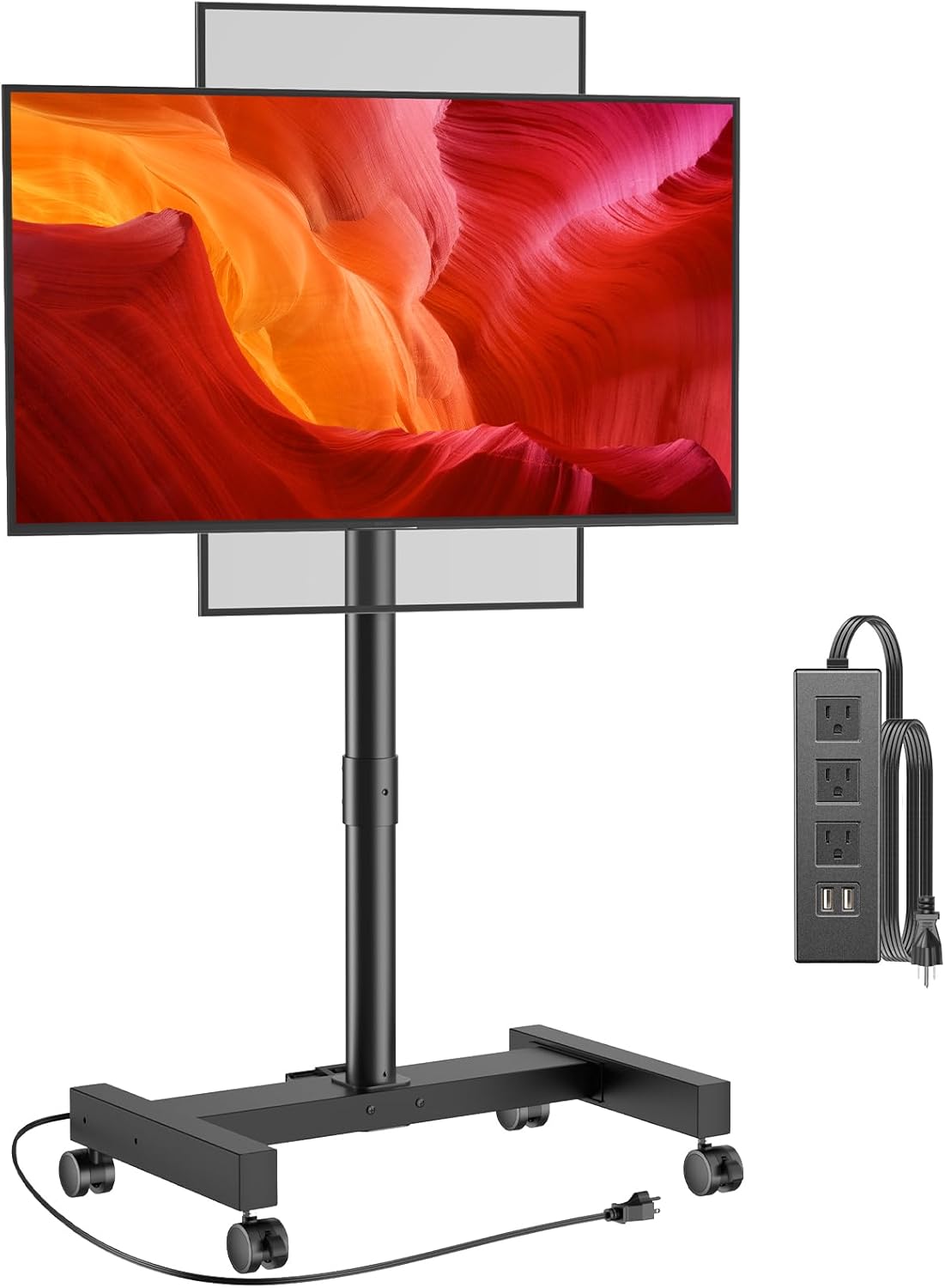Portable TV Stand: Tilting, Height-Adjustable, Mobile w/ Power Outlet