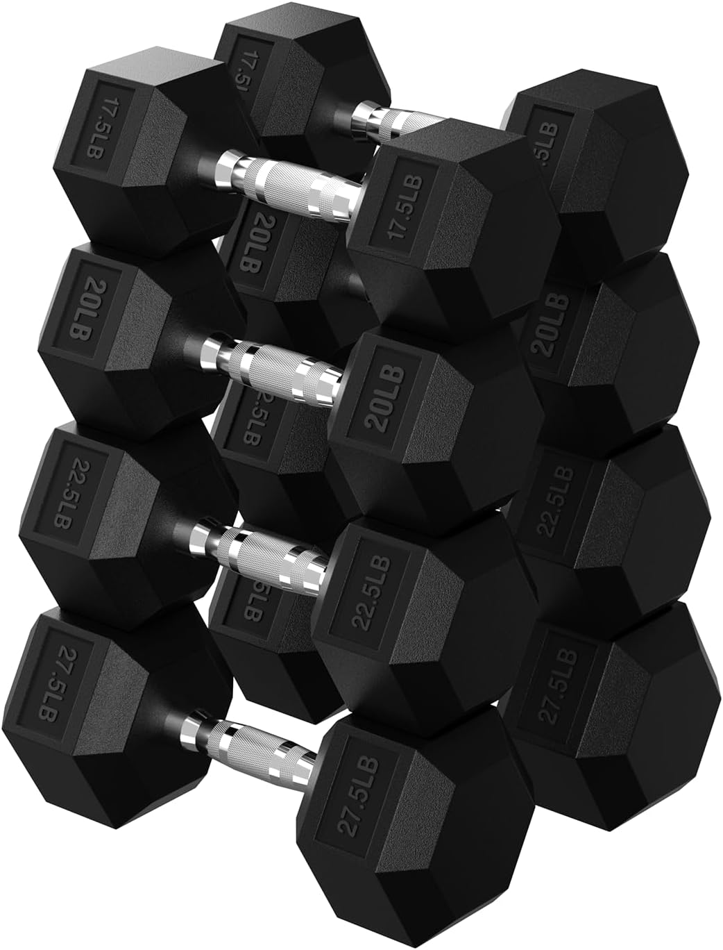 Hex Dumbbell Set for Home Gym - Rubber Encased Weights