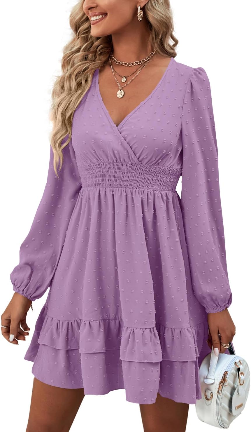 Rooscier Women's Wrap V Neck Swing Ruffle Mini Dress Review