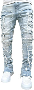 Stacked Jeans Men Skinny Ripped Jeans Slim Fit Denim Pants Y2K Goth