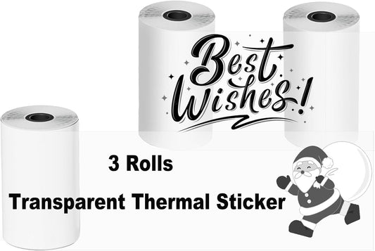 Crystal Clear Thermal Labels - 3 Rolls, 57mm X 2.7m