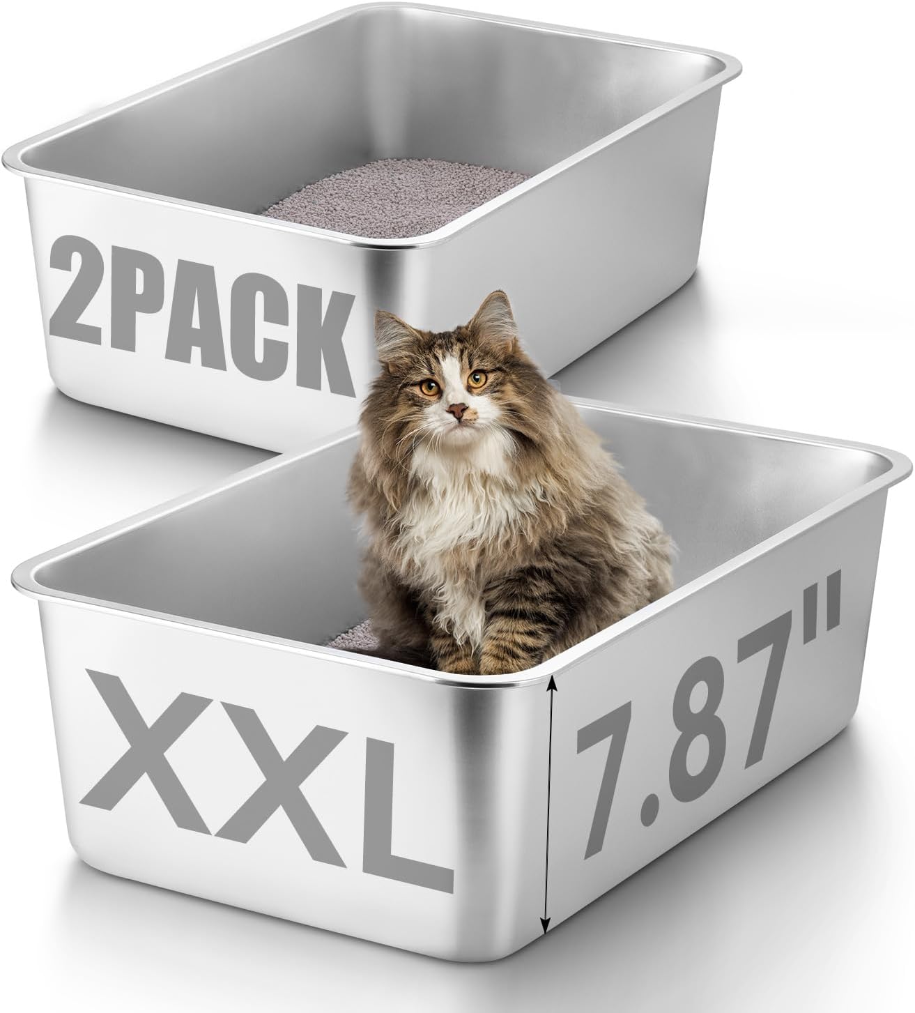 Extra Deep Large Stainless Steel Cat Litter Box for Big Cats
