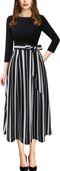 VFSHOW Womens Pleated A-Line Midi Dress - Flattering Workwear Dresses